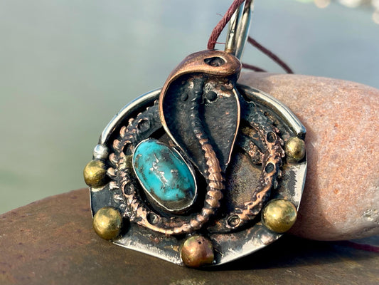 Snake necklace, turquoise necklace, vintage jewellery, ethical jewellery, snake pendant, boho necklace, unique turquoise snake.