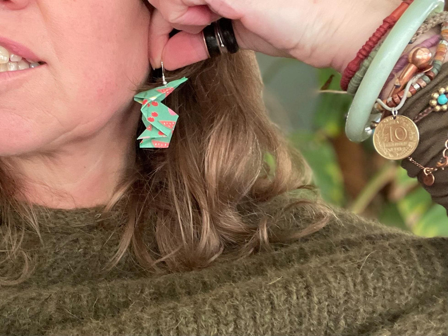 Rabbit origami earrings on recycled sterling silver. Eco friendly jewellery. Rabbit earrings. Handmade rabbit jewellery. Rabbits on silver