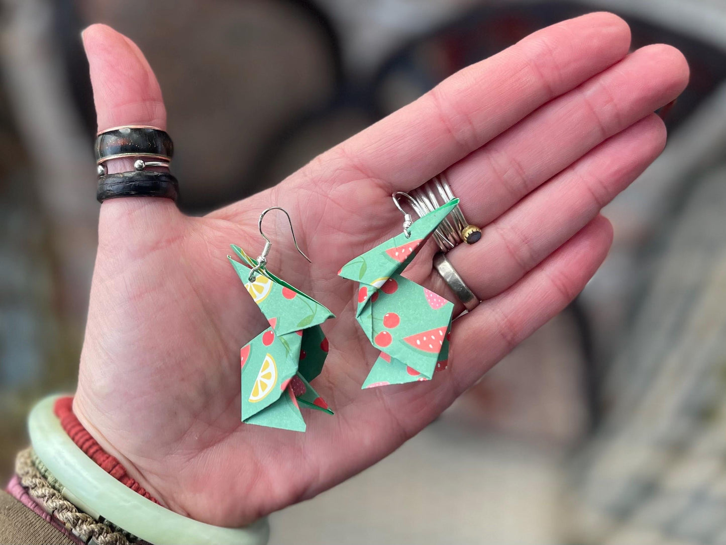 Rabbit origami earrings on recycled sterling silver. Eco friendly jewellery. Rabbit earrings. Handmade rabbit jewellery. Rabbits on silver