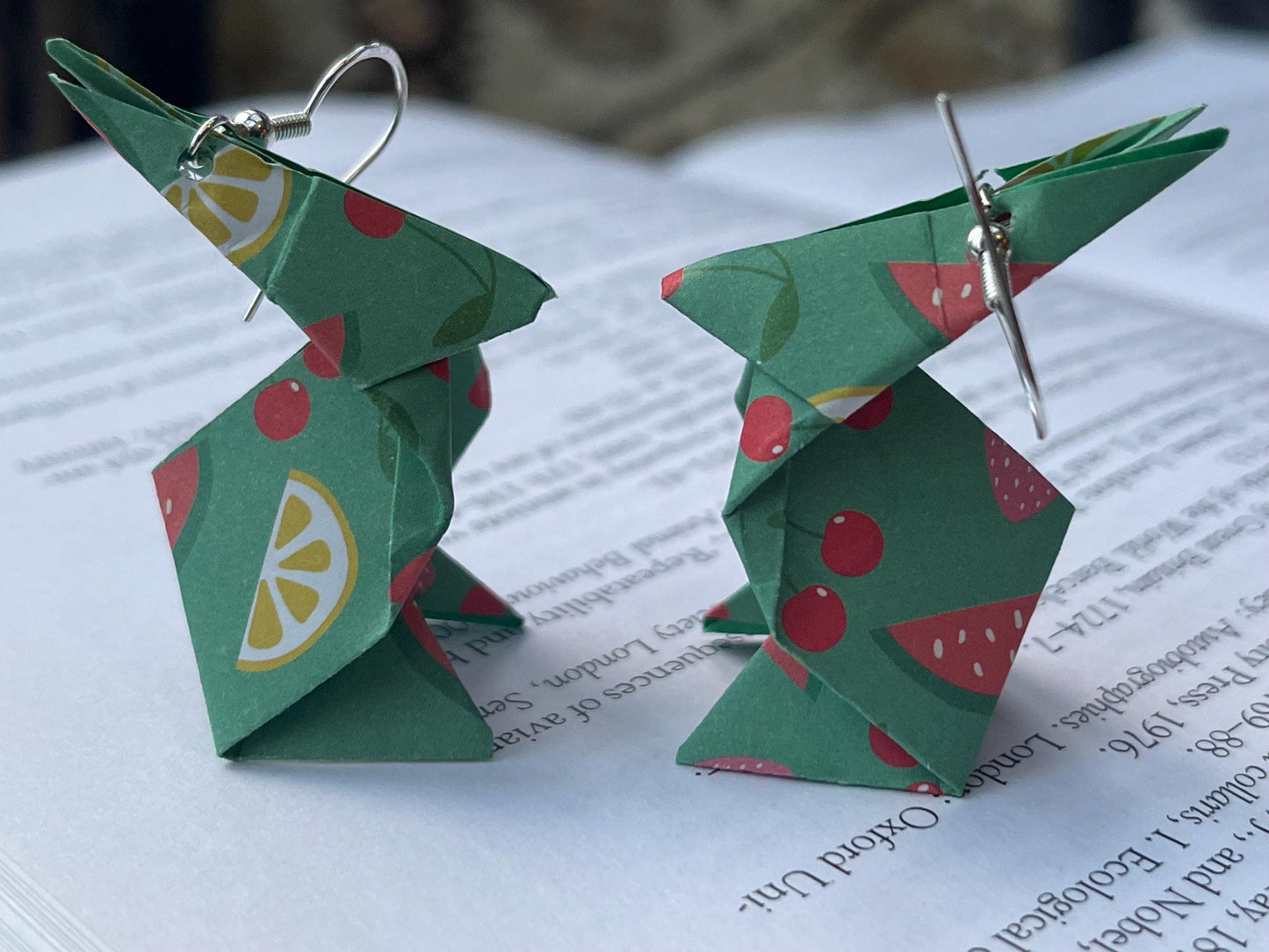 Rabbit origami earrings on recycled sterling silver. Eco friendly jewellery. Rabbit earrings. Handmade rabbit jewellery. Rabbits on silver