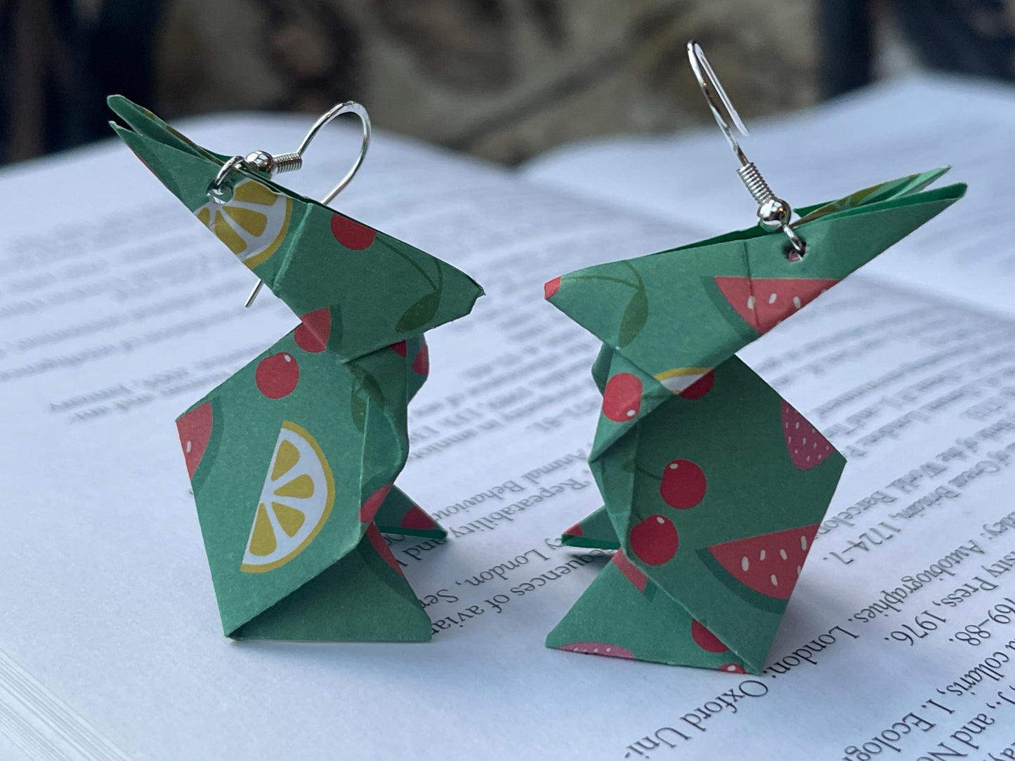 Rabbit origami earrings on recycled sterling silver. Eco friendly jewellery. Rabbit earrings. Handmade rabbit jewellery. Rabbits on silver