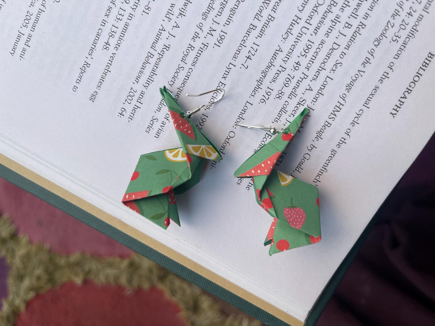 Rabbit origami earrings on recycled sterling silver. Eco friendly jewellery. Rabbit earrings. Handmade rabbit jewellery. Rabbits on silver