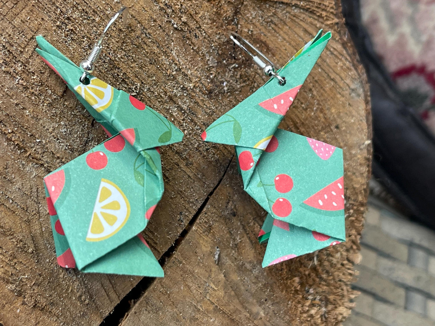 Rabbit origami earrings on recycled sterling silver. Eco friendly jewellery. Rabbit earrings. Handmade rabbit jewellery. Rabbits on silver