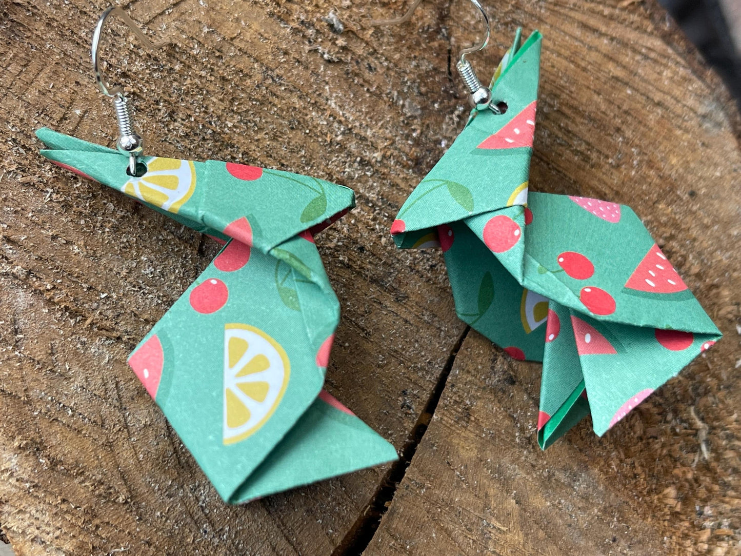 Rabbit origami earrings on recycled sterling silver. Eco friendly jewellery. Rabbit earrings. Handmade rabbit jewellery. Rabbits on silver