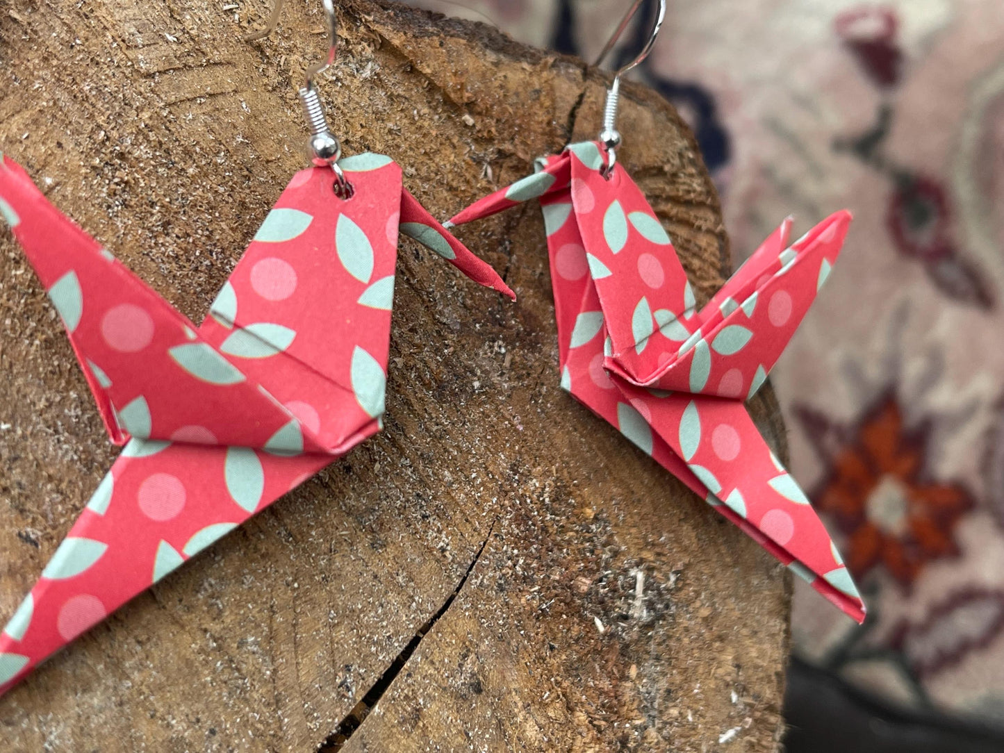 Bird origami earrings on recycled sterling silver. Eco friendly jewellery. Bird earrings. Handmade bird jewellery. Red birds on silver
