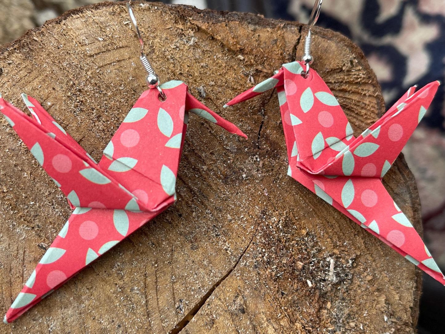 Bird origami earrings on recycled sterling silver. Eco friendly jewellery. Bird earrings. Handmade bird jewellery. Red birds on silver
