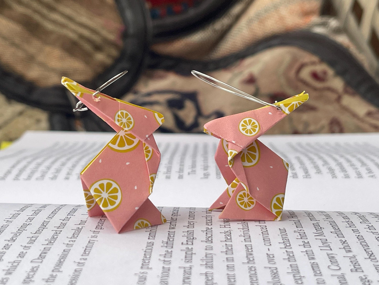 Rabbit origami earrings on recycled sterling silver. Eco friendly jewellery. Rabbit earrings. Handmade rabbit jewellery. Rabbits on silver