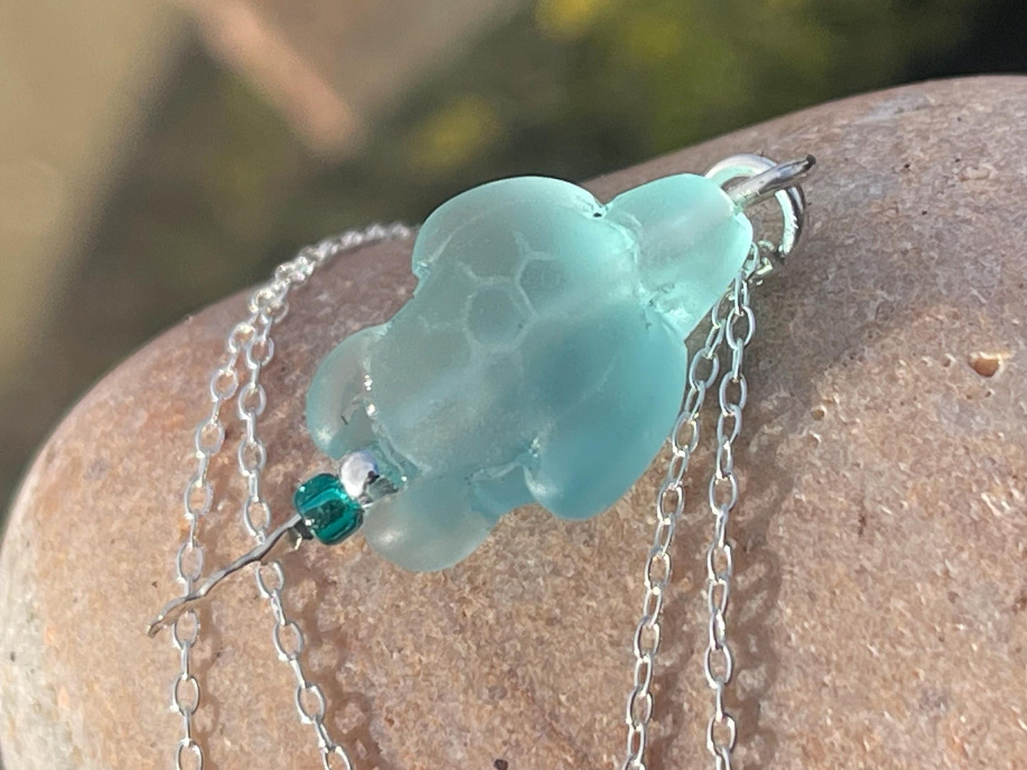 Eco friendly glass turtle necklace on a recycled sterling silver chain. Aqua turtle pendant. Eco friendly necklace, ethical jewellery.