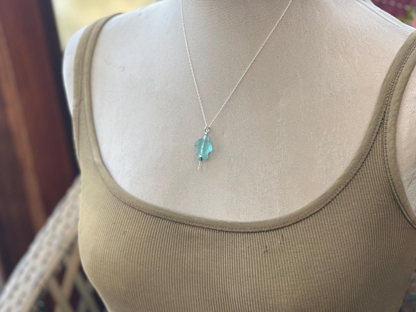 Eco friendly glass turtle necklace on a recycled sterling silver chain. Aqua turtle pendant. Eco friendly necklace, ethical jewellery.
