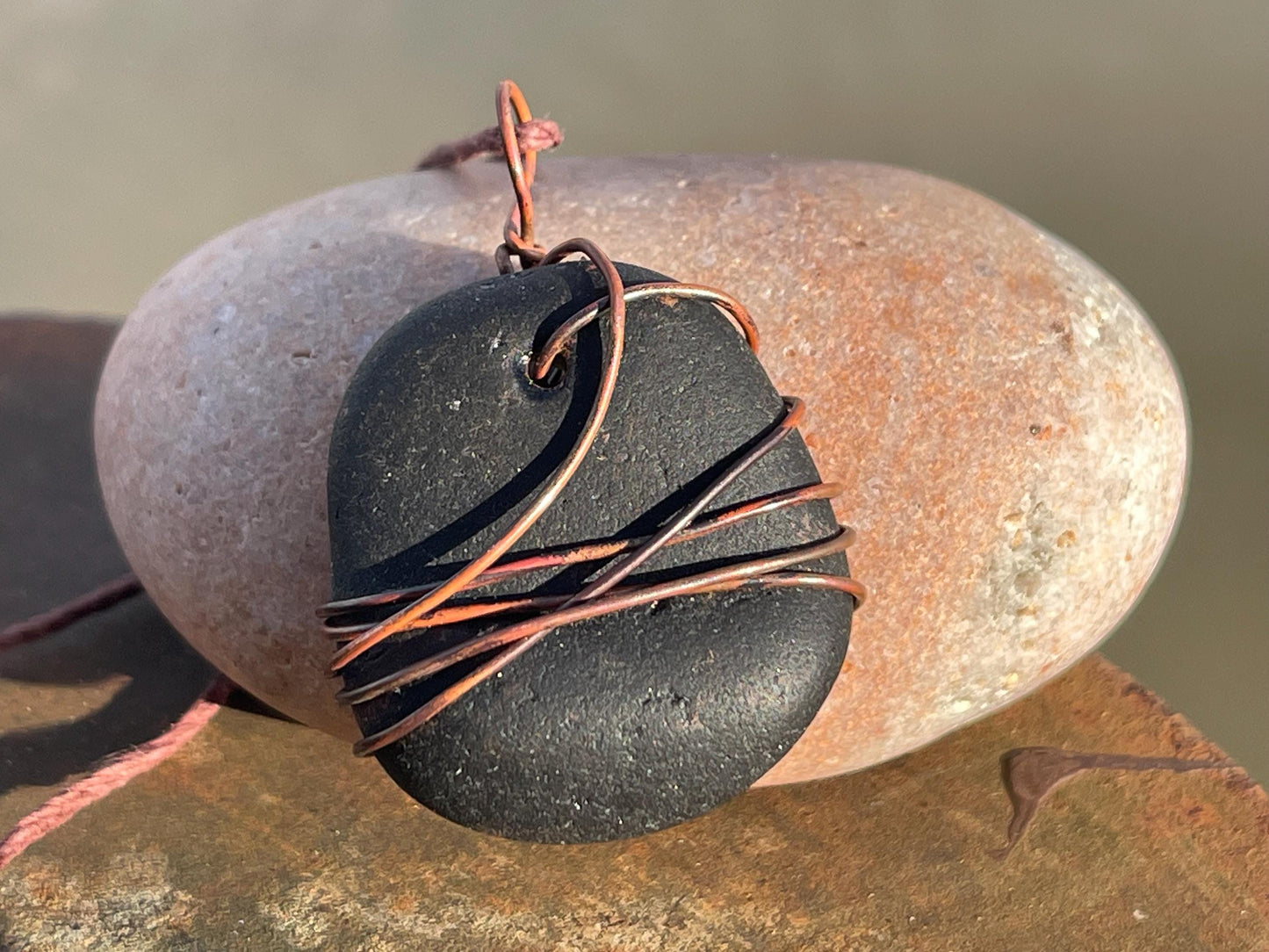 Eco friendly sea glass necklace. Ethical jewellery, boho necklace, unusual gift for him, gift for man, dragons blood, sea glass jewellery