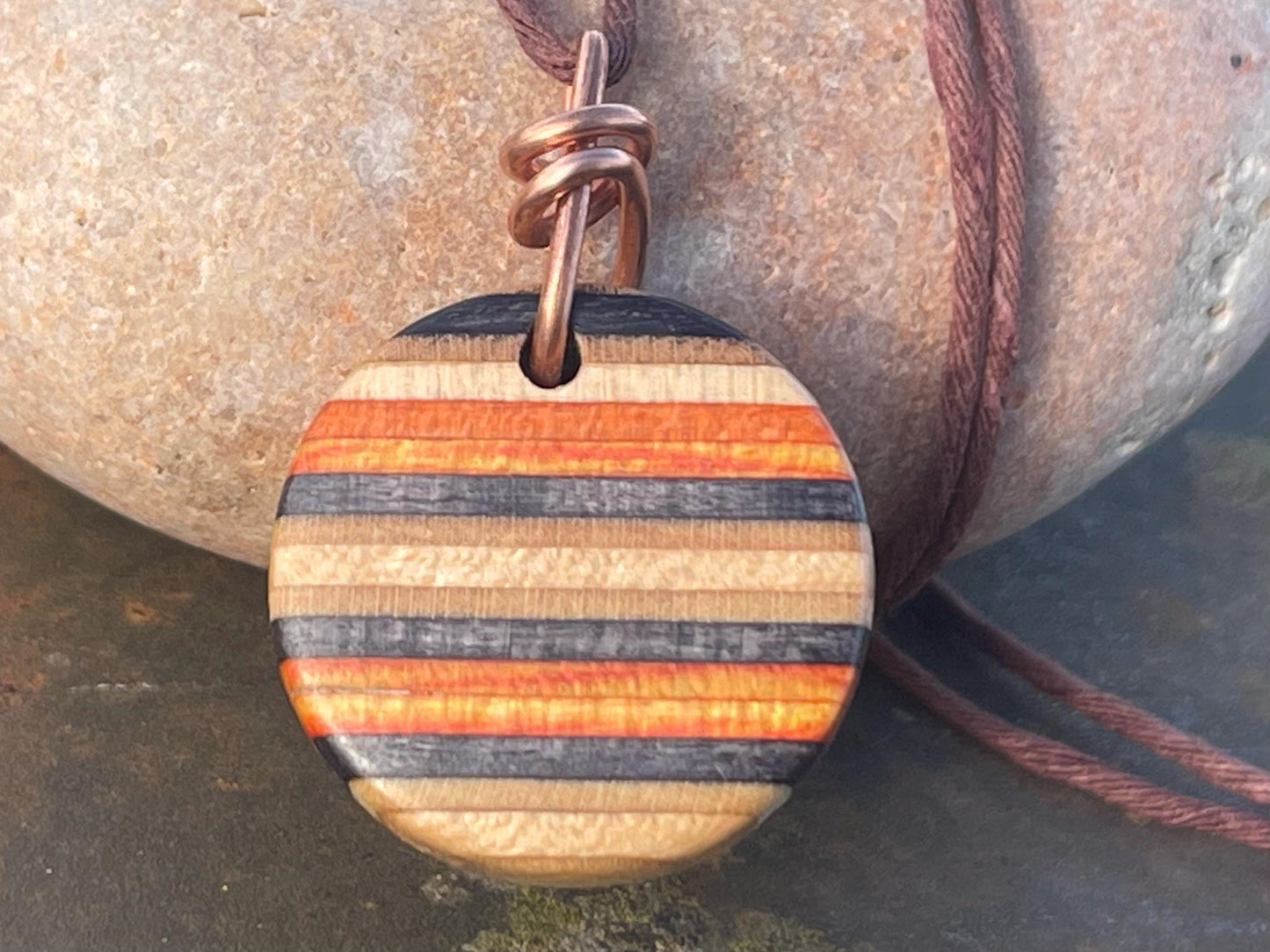 ORANGE Handmade pendant made from old skateboards. Skateboard necklace. Unique gifts for men. Sustainable jewellery. Eco friendly jewellery.