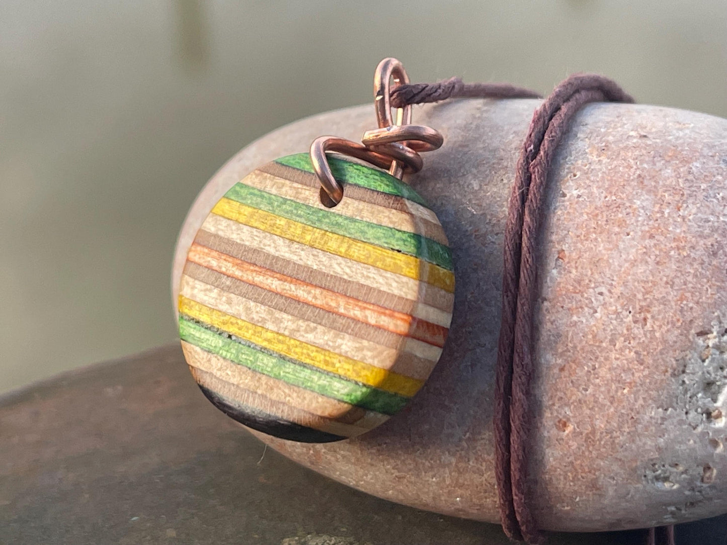GREEN Handmade pendant made from old skateboards. Skateboard necklace. Unique gifts for men. Sustainable jewellery. Eco friendly jewellery.