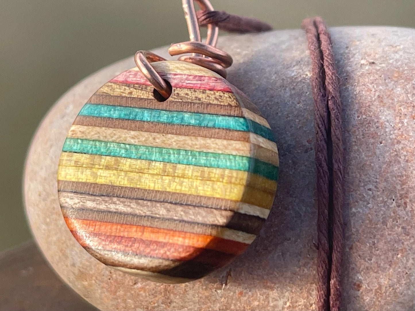 MULTICOLOURED Handmade pendant made from old skateboards. Skate necklace. Unique gifts for men. Sustainable Eco friendly jewellery.