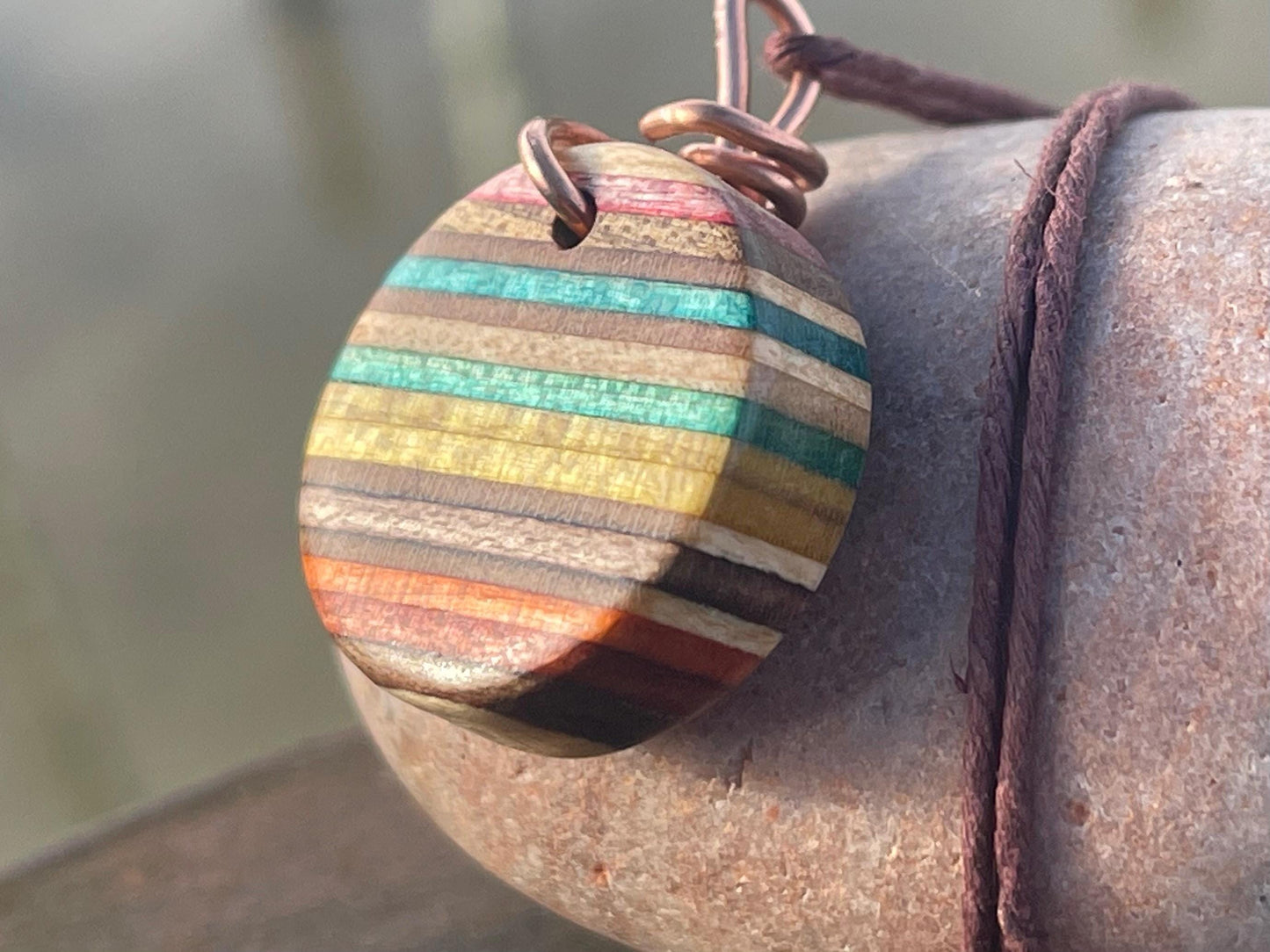 MULTICOLOURED Handmade pendant made from old skateboards. Skate necklace. Unique gifts for men. Sustainable Eco friendly jewellery.