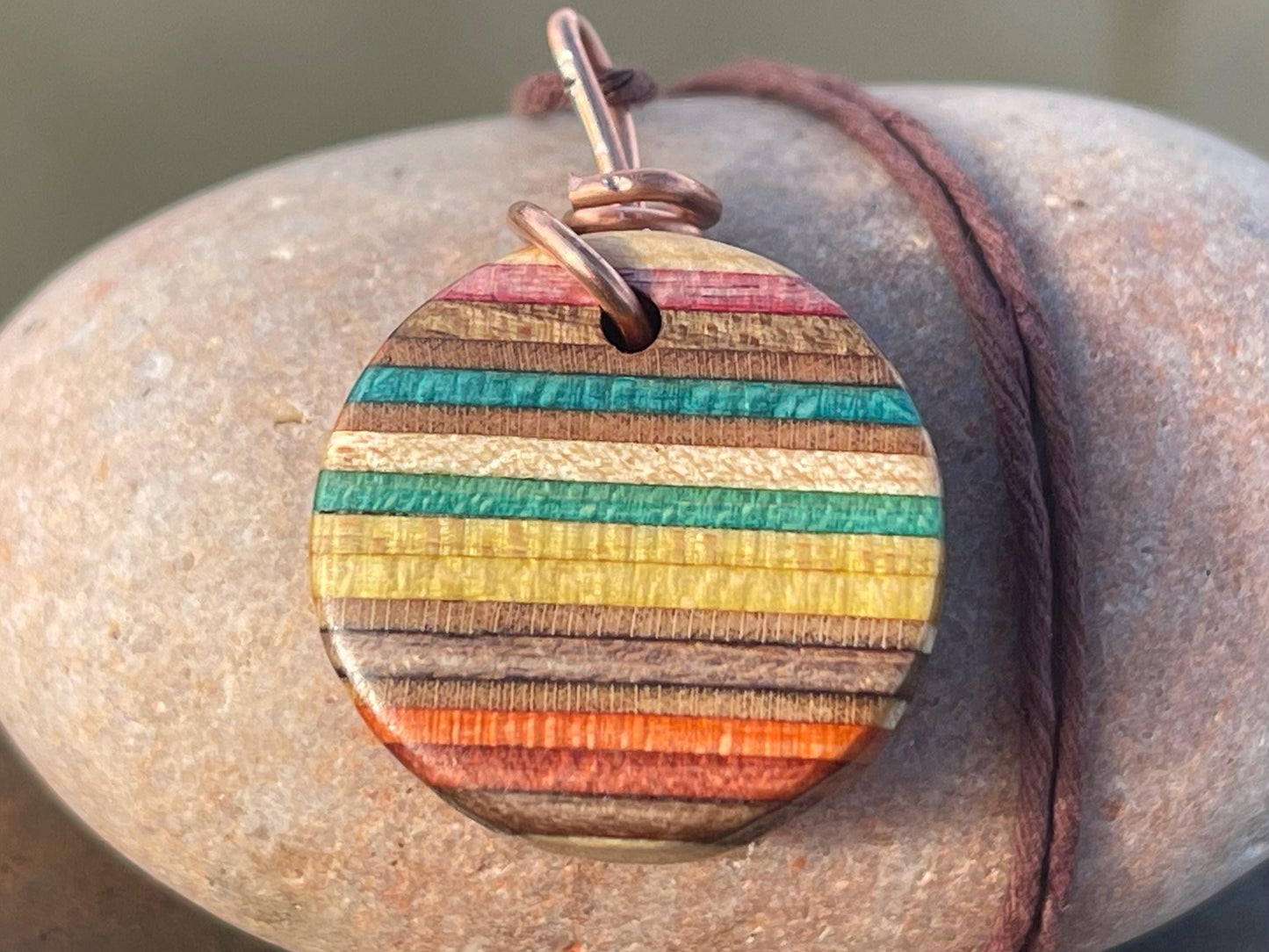 MULTICOLOURED Handmade pendant made from old skateboards. Skate necklace. Unique gifts for men. Sustainable Eco friendly jewellery.