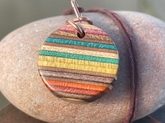 MULTICOLOURED Handmade pendant made from old skateboards. Skate necklace. Unique gifts for men. Sustainable Eco friendly jewellery.