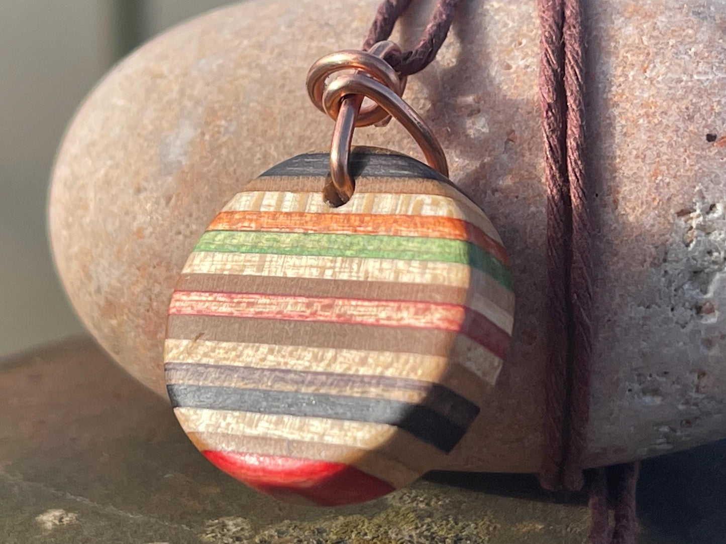 RED Handmade pendant made from old skateboards. Skateboard necklace. Unique gifts for men. Sustainable jewellery. Eco friendly jewellery.