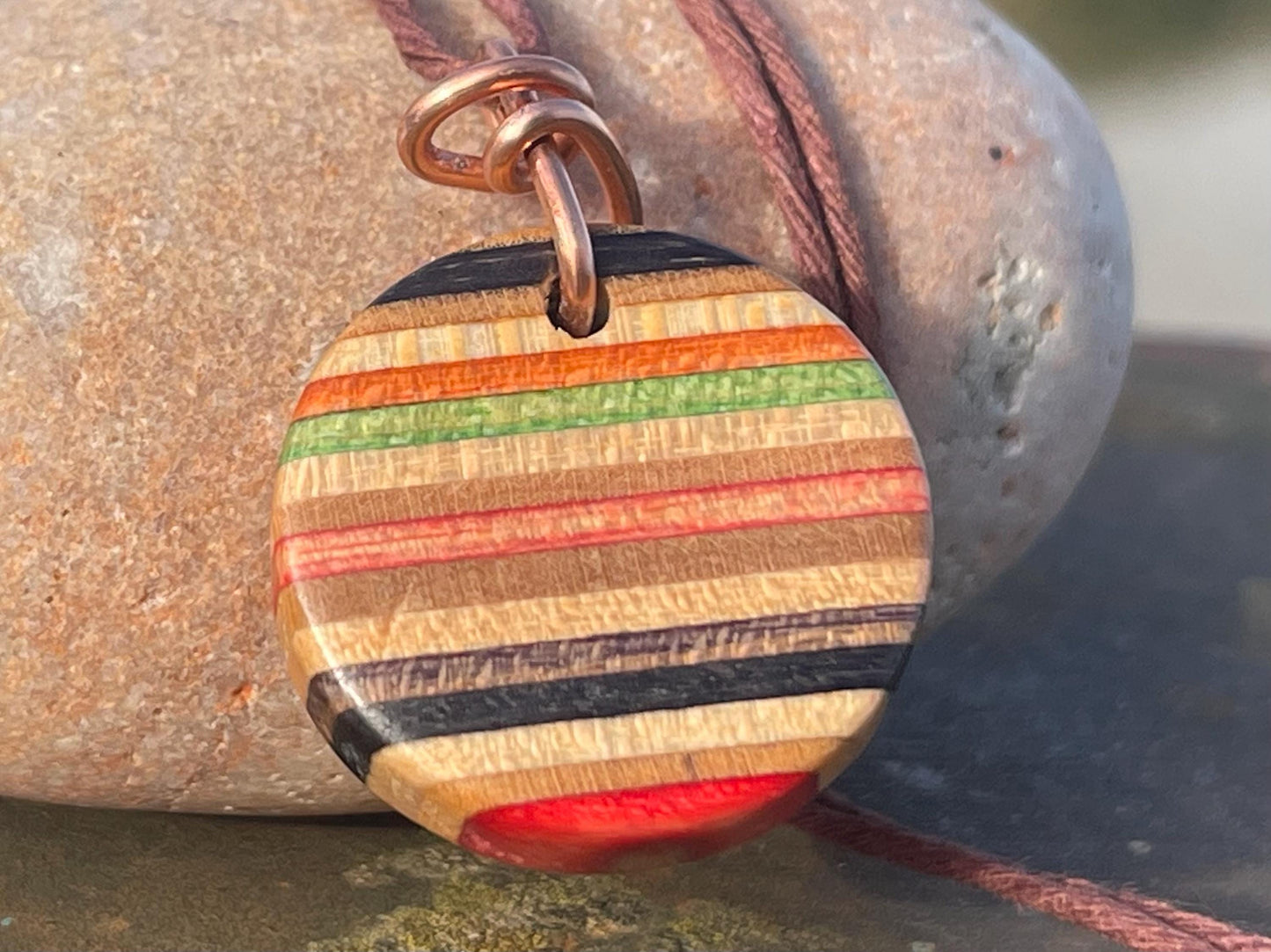 RED Handmade pendant made from old skateboards. Skateboard necklace. Unique gifts for men. Sustainable jewellery. Eco friendly jewellery.