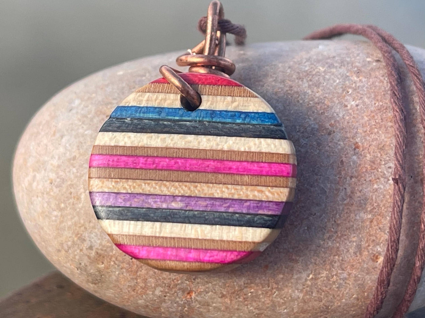 PINK Handmade pendant made from old skateboards. Skateboard necklace. Unique gifts for men. Sustainable jewellery. Eco friendly jewellery.