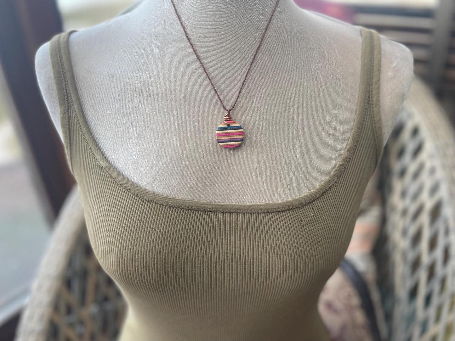 PINK Handmade pendant made from old skateboards. Skateboard necklace. Unique gifts for men. Sustainable jewellery. Eco friendly jewellery.