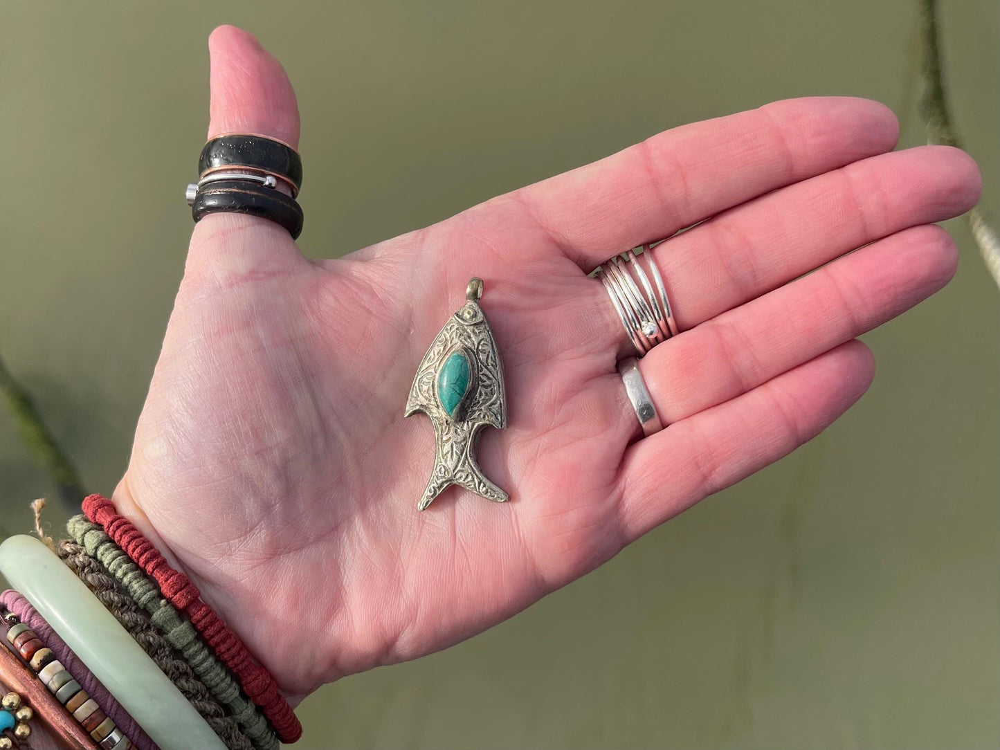 Gypsy jewellery, fish necklace, turquoise necklace, vintage jewellery, ethical jewellery, fish pendant, boho necklace, unique turquoise fish