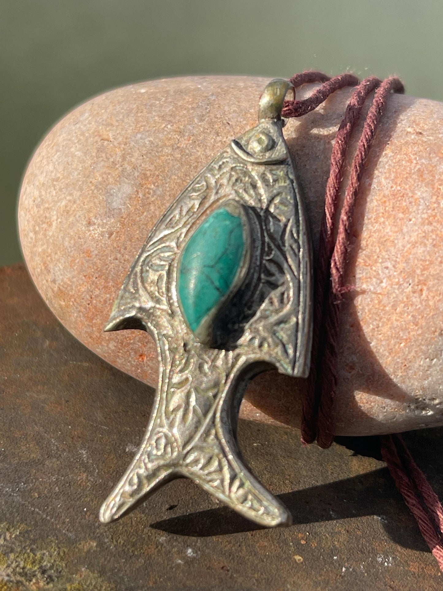 Gypsy jewellery, fish necklace, turquoise necklace, vintage jewellery, ethical jewellery, fish pendant, boho necklace, unique turquoise fish