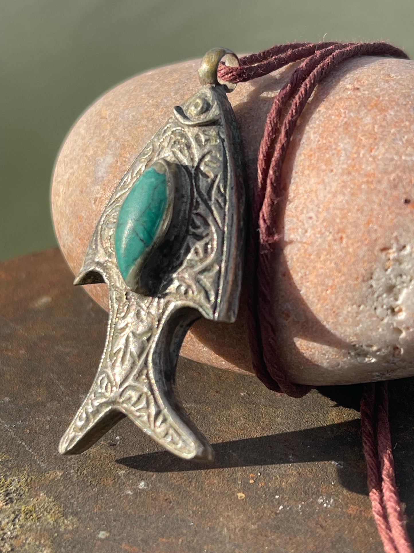 Gypsy jewellery, fish necklace, turquoise necklace, vintage jewellery, ethical jewellery, fish pendant, boho necklace, unique turquoise fish