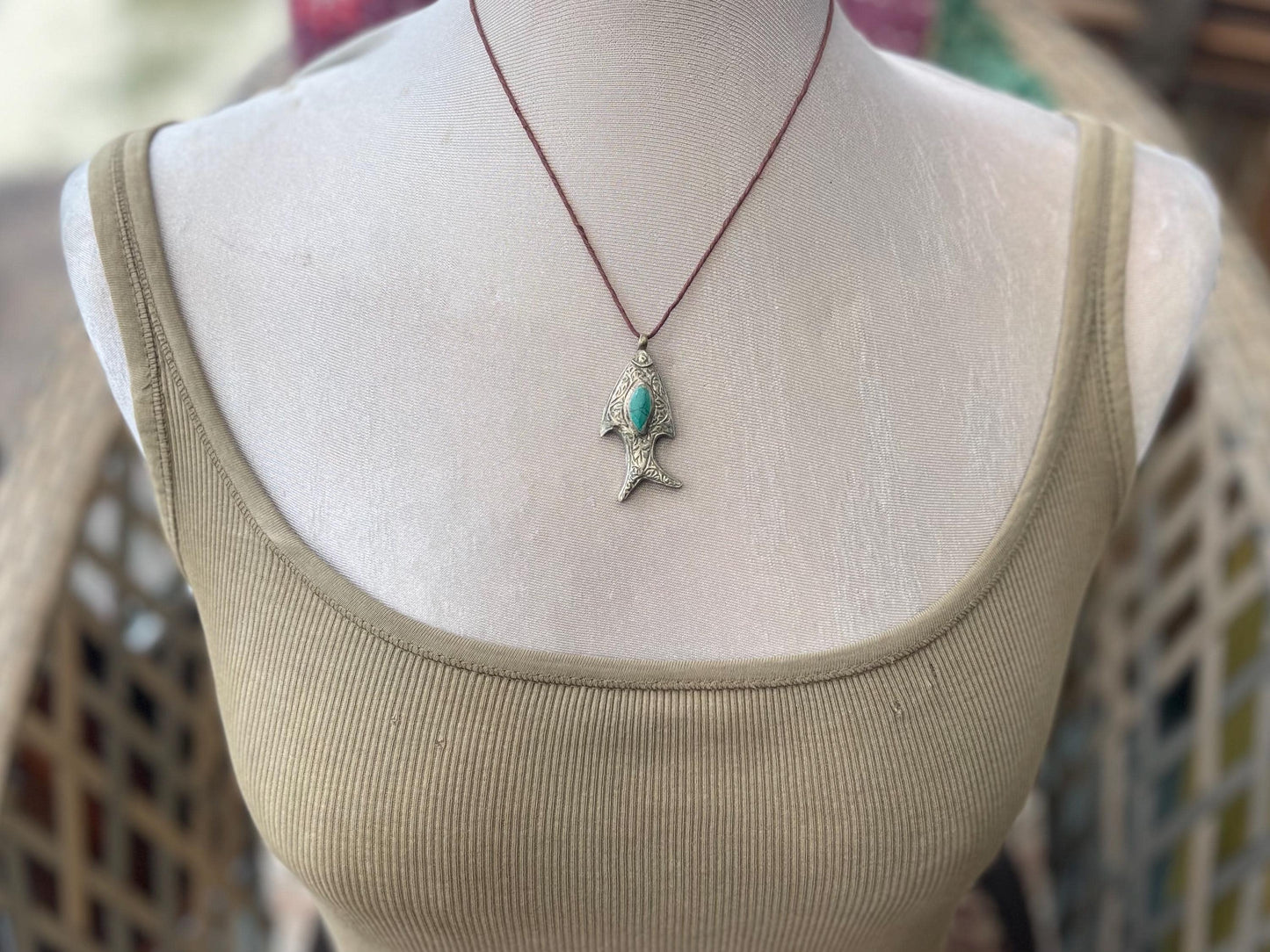 Gypsy jewellery, fish necklace, turquoise necklace, vintage jewellery, ethical jewellery, fish pendant, boho necklace, unique turquoise fish