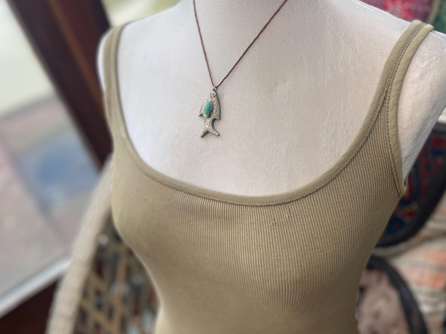 Gypsy jewellery, fish necklace, turquoise necklace, vintage jewellery, ethical jewellery, fish pendant, boho necklace, unique turquoise fish