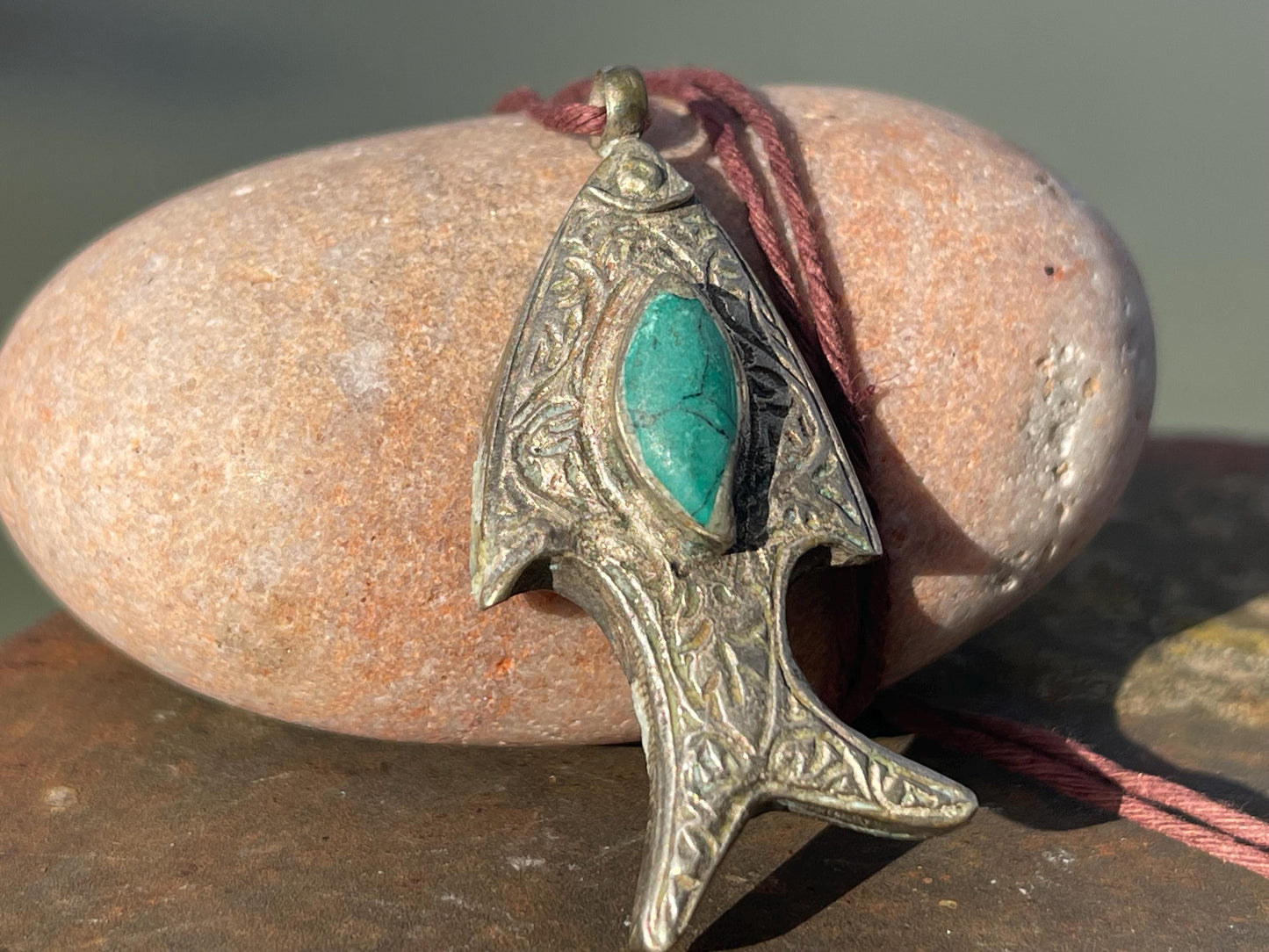 Gypsy jewellery, fish necklace, turquoise necklace, vintage jewellery, ethical jewellery, fish pendant, boho necklace, unique turquoise fish