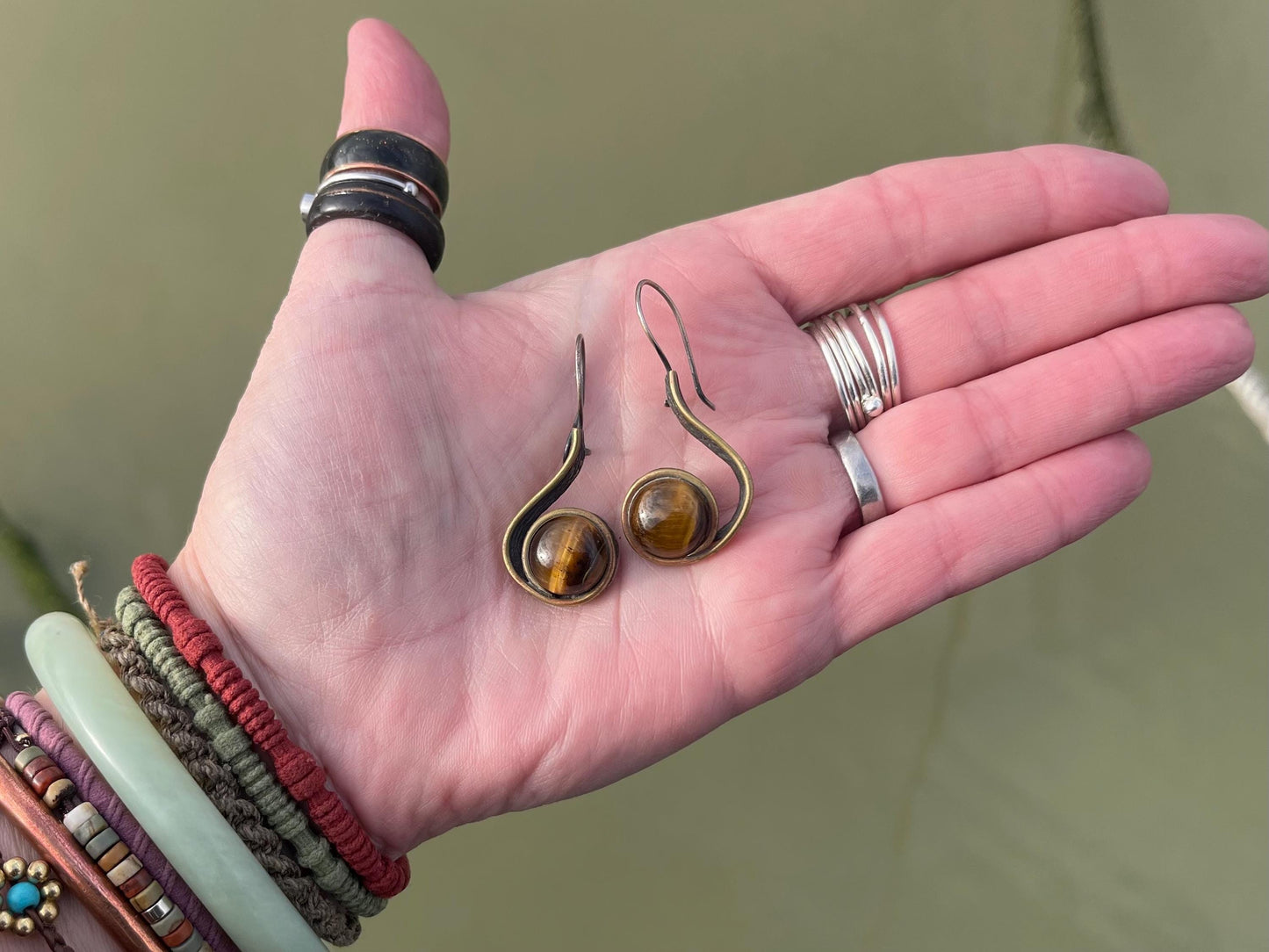 Unusual tigers eye earrings. Tigers eye jewellery. Unique earrings. Boho jewellery. Unique gift for her. Eco friendly jewellery.