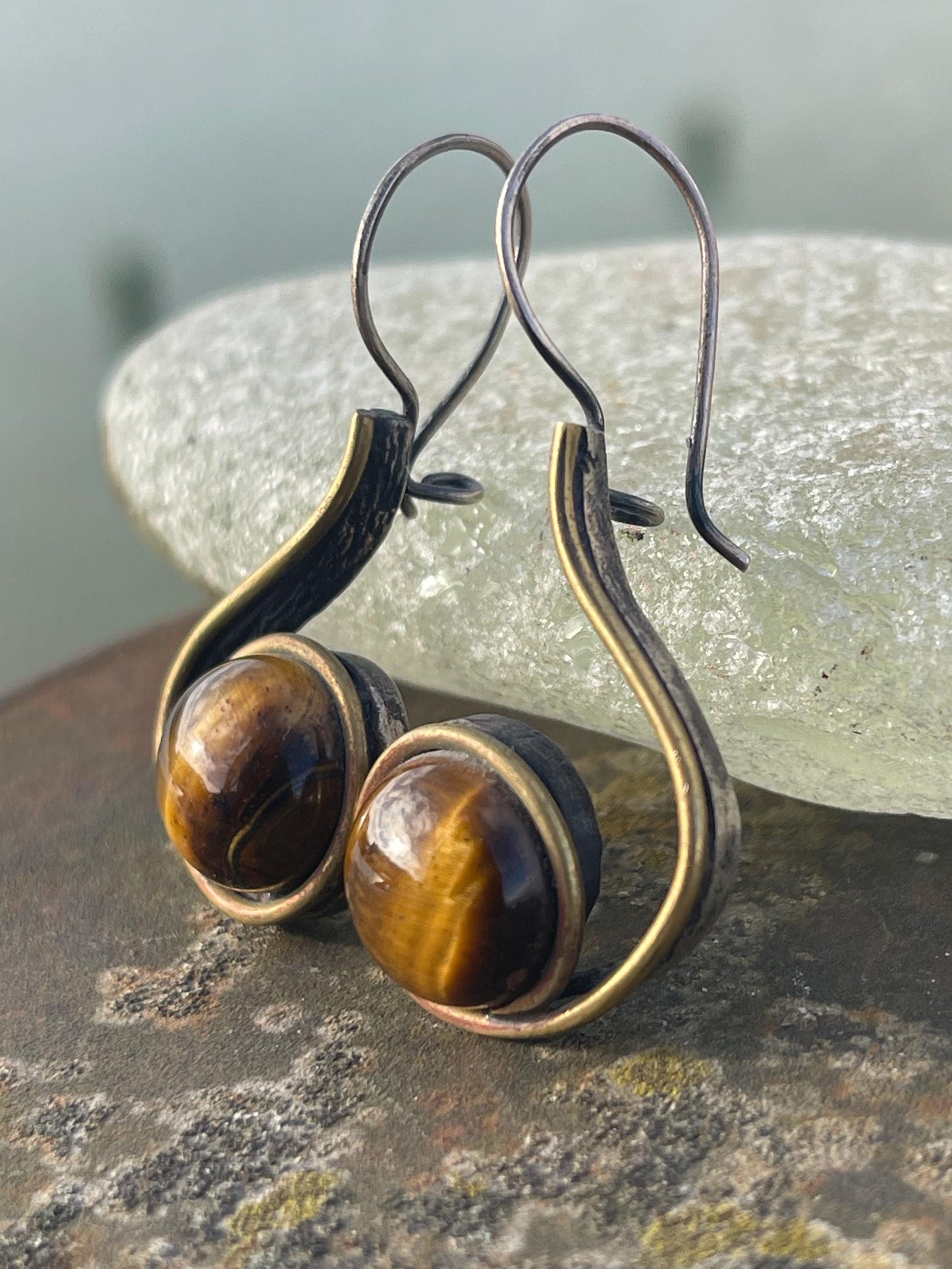 Unusual tigers eye earrings. Tigers eye jewellery. Unique earrings. Boho jewellery. Unique gift for her. Eco friendly jewellery.