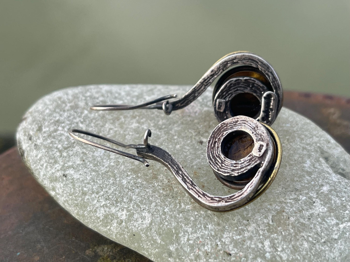 Unusual tigers eye earrings. Tigers eye jewellery. Unique earrings. Boho jewellery. Unique gift for her. Eco friendly jewellery.