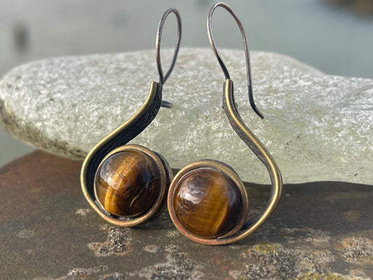 Unusual tigers eye earrings. Tigers eye jewellery. Unique earrings. Boho jewellery. Unique gift for her. Eco friendly jewellery.