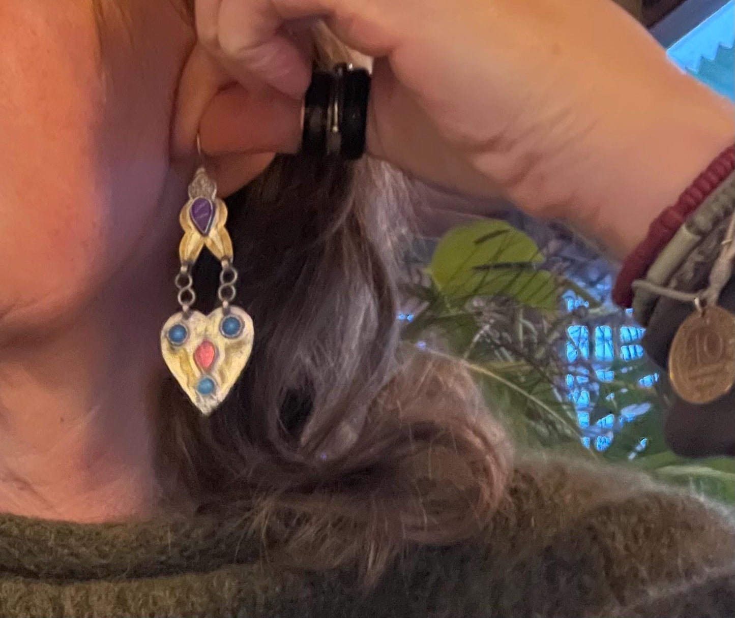 Vintage heart earrings, silver heart jewellery, blue hearts, ethical jewellery, gypsy earrings. Eco friendly jewellery. Ethical jewellery.