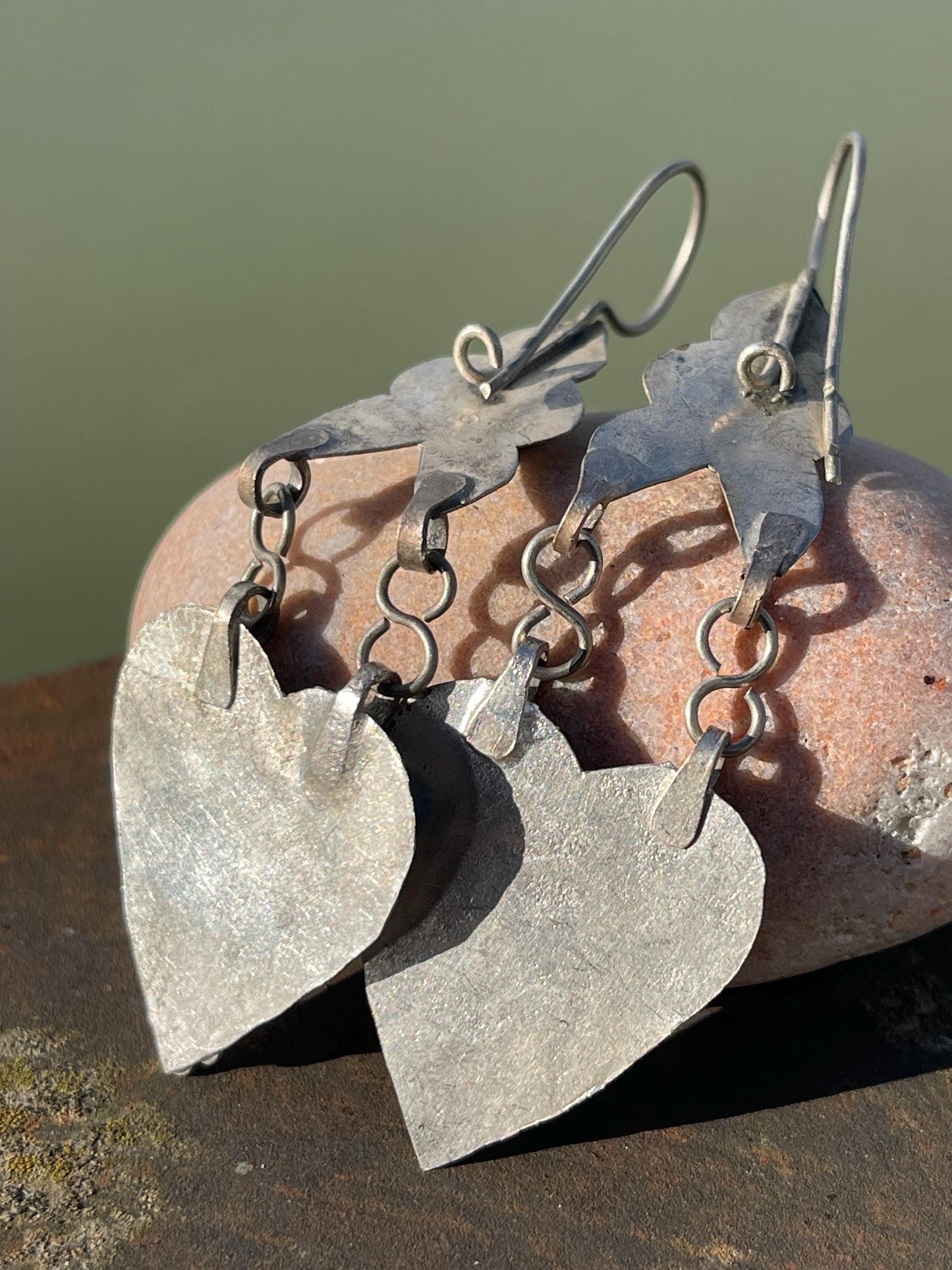 Vintage heart earrings, silver heart jewellery, blue hearts, ethical jewellery, gypsy earrings. Eco friendly jewellery. Ethical jewellery.
