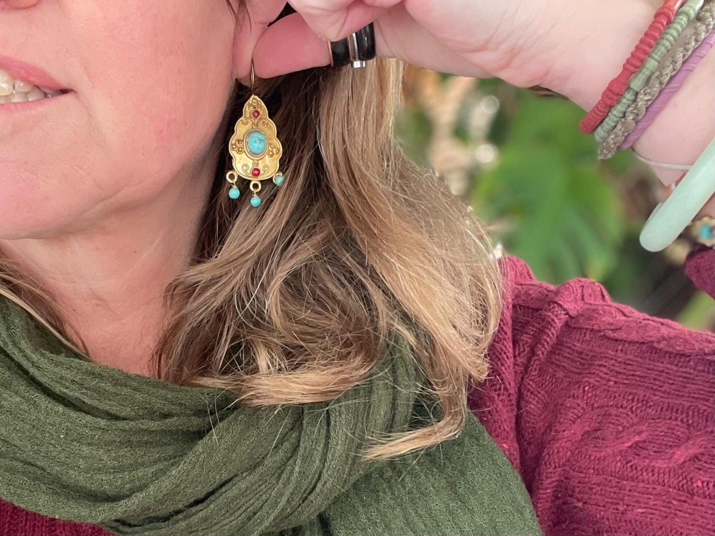 Unusual vintage jewellery, gold vintage earrings, blue jewellery, ethical jewellery, gypsy earrings, romantic gifts, eco friendly jewellery