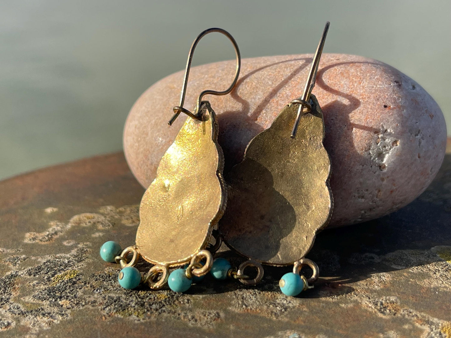 Unusual vintage jewellery, gold vintage earrings, blue jewellery, ethical jewellery, gypsy earrings, romantic gifts, eco friendly jewellery