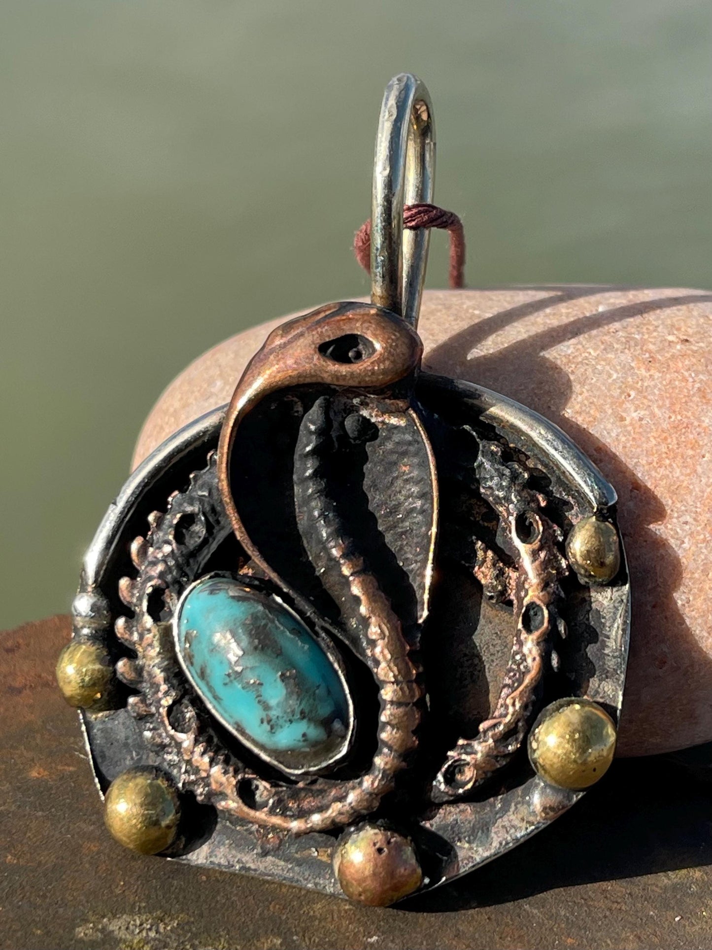 Snake necklace, turquoise necklace, vintage jewellery, ethical jewellery, snake pendant, boho necklace, unique turquoise snake.