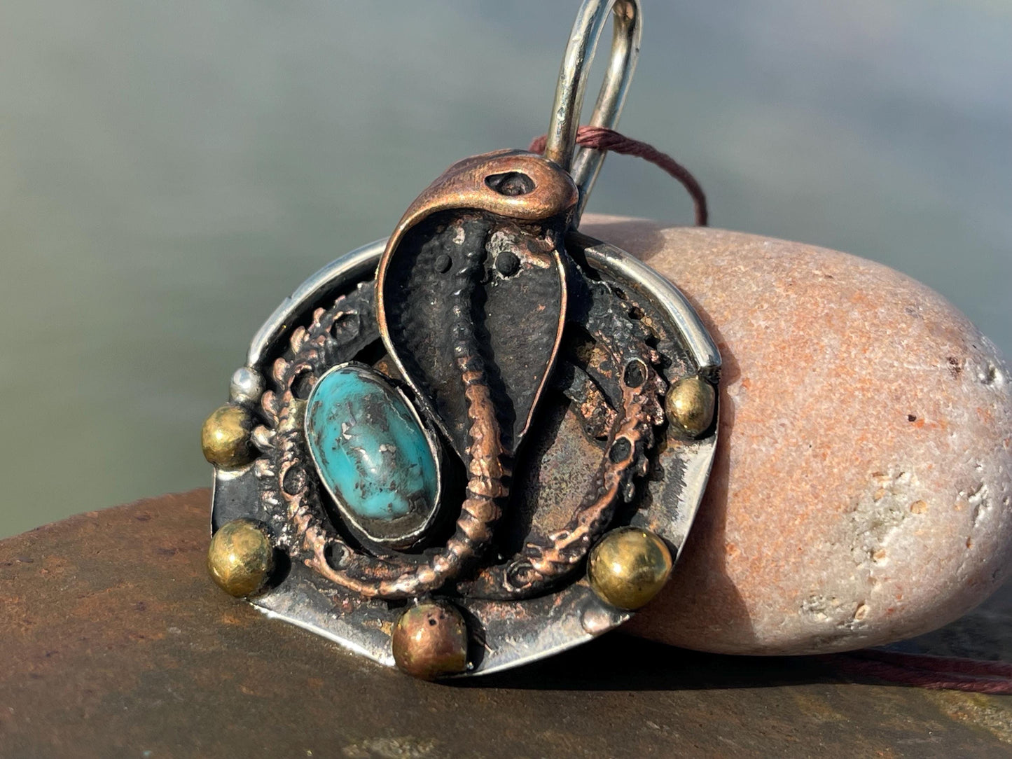 Snake necklace, turquoise necklace, vintage jewellery, ethical jewellery, snake pendant, boho necklace, unique turquoise snake.