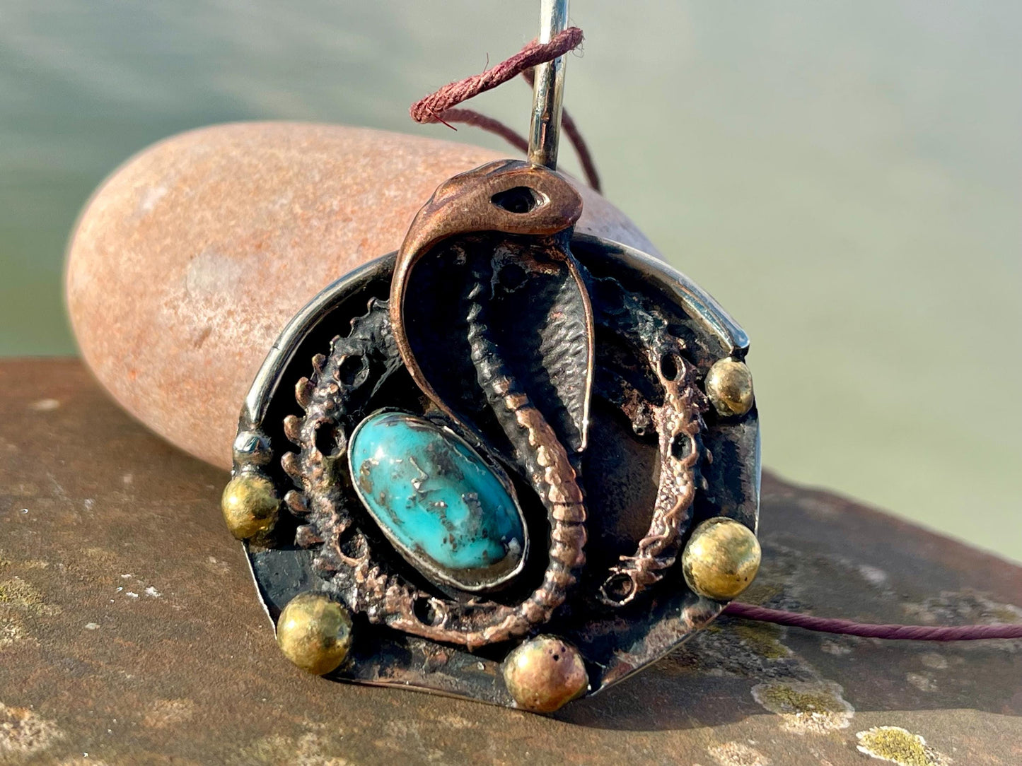 Snake necklace, turquoise necklace, vintage jewellery, ethical jewellery, snake pendant, boho necklace, unique turquoise snake.