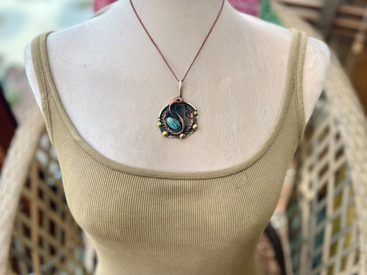 Snake necklace, turquoise necklace, vintage jewellery, ethical jewellery, snake pendant, boho necklace, unique turquoise snake.