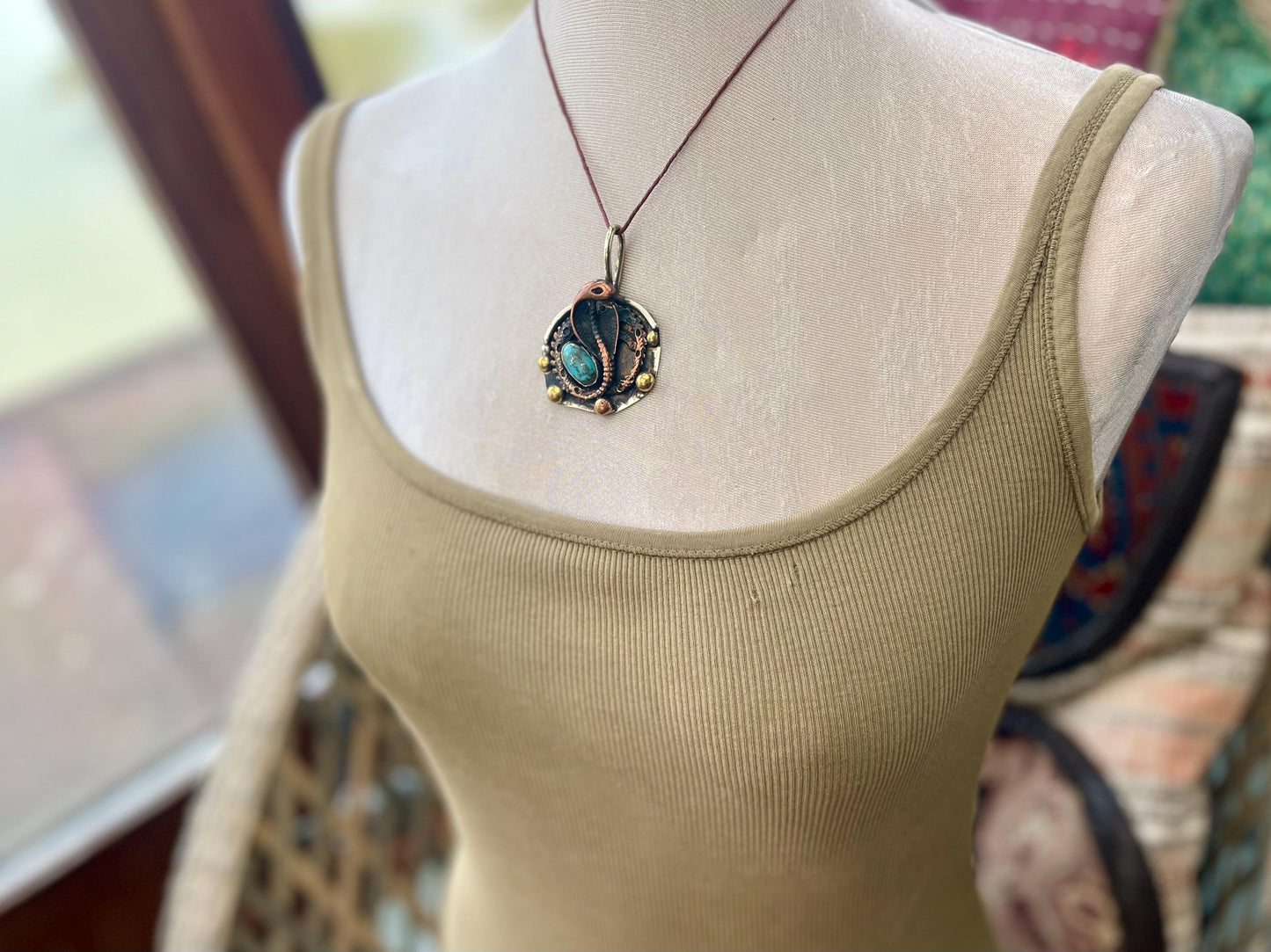 Snake necklace, turquoise necklace, vintage jewellery, ethical jewellery, snake pendant, boho necklace, unique turquoise snake.