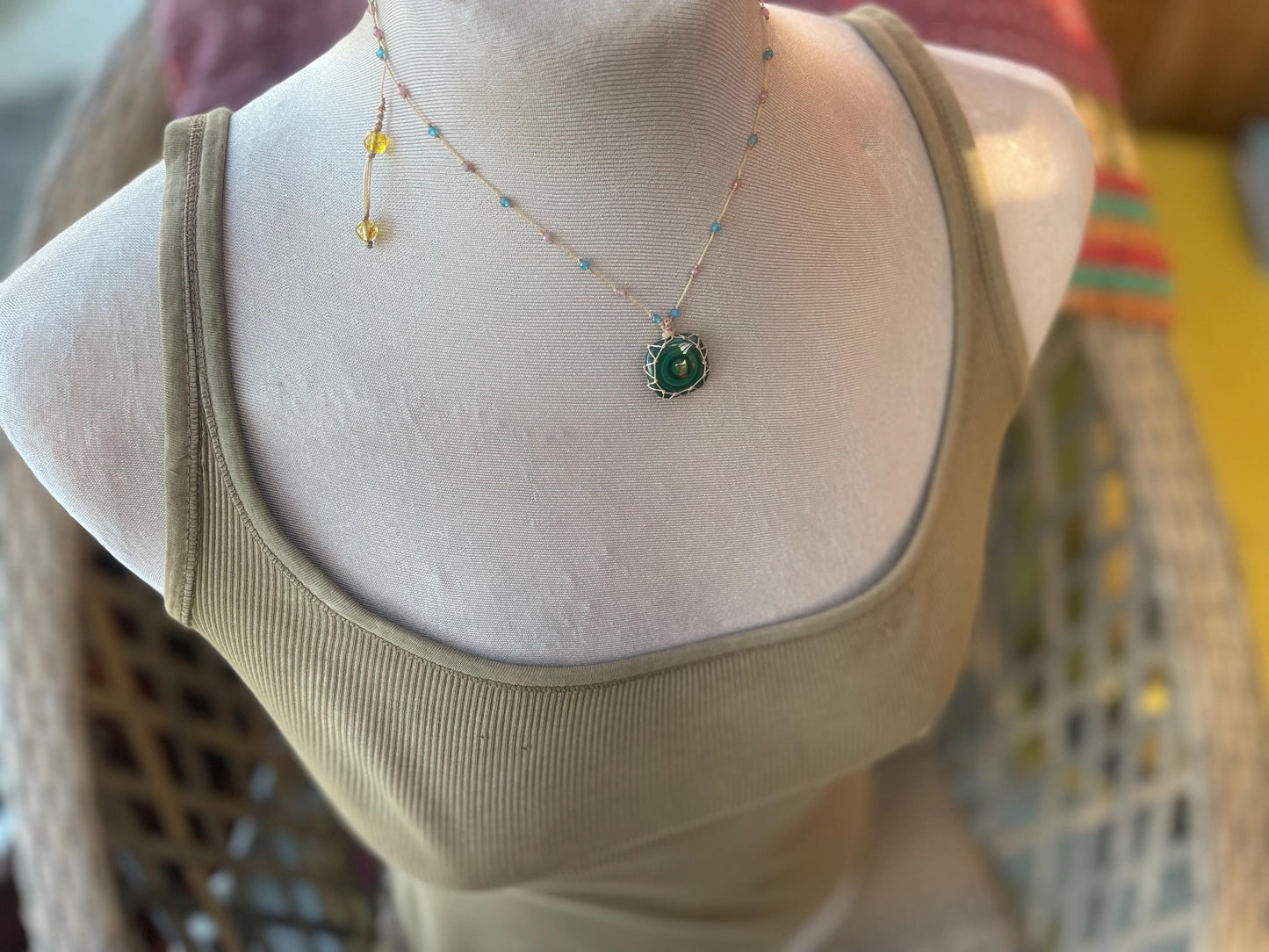 Stunning macrame malachite necklace, malachite pendant, green gemstone, Handmade gemstone necklace, boho gift for her. Macrame jewellery.