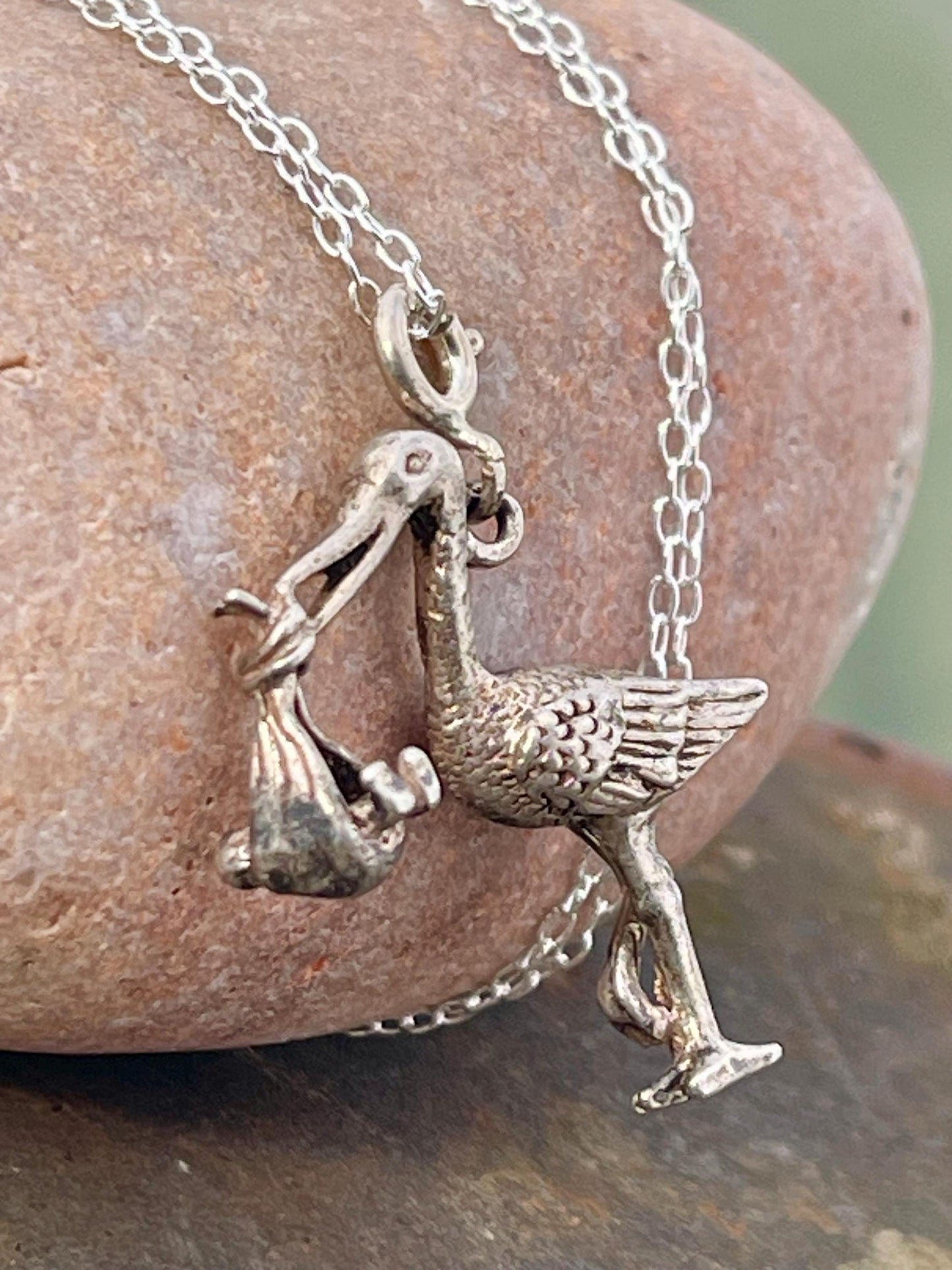 Recycled sterling silver stalk necklace. Unique jewellery, eco friendly necklace, new baby gift. Stalk and baby necklace. Ethical jewellery.