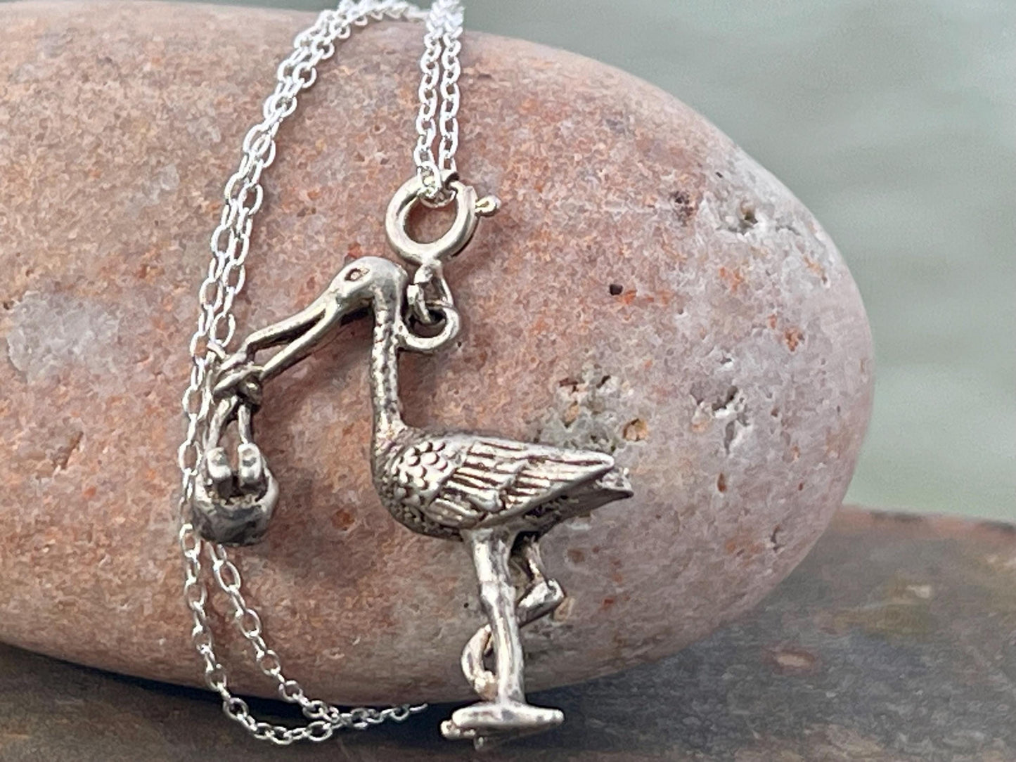 Recycled sterling silver stalk necklace. Unique jewellery, eco friendly necklace, new baby gift. Stalk and baby necklace. Ethical jewellery.