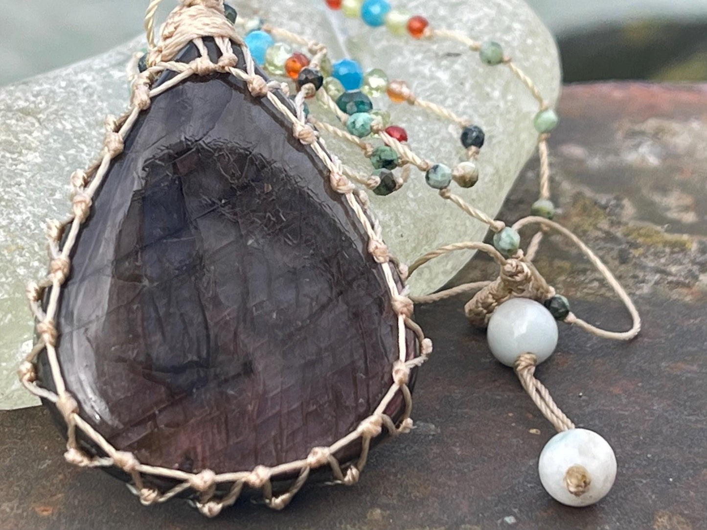 Stunning pink labradorite necklace, ethical jewellery, boho necklace, boho jewellery, labradorite pendant, gemstone necklace. Boho jewellery