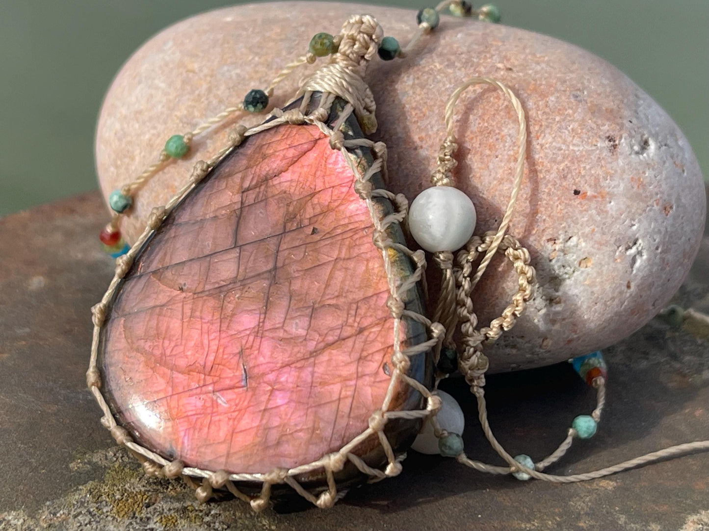 Stunning pink labradorite necklace, ethical jewellery, boho necklace, boho jewellery, labradorite pendant, gemstone necklace. Boho jewellery