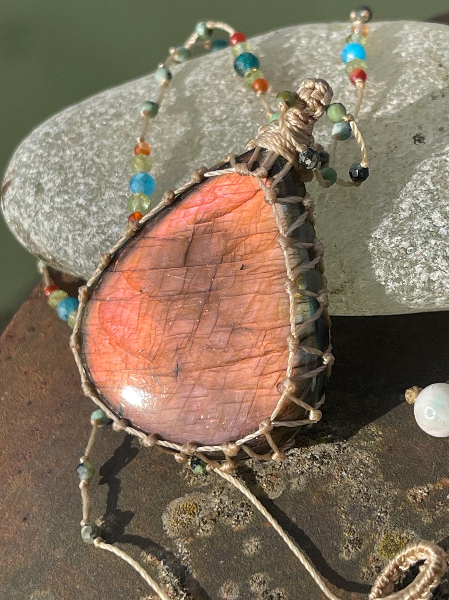 Stunning pink labradorite necklace, ethical jewellery, boho necklace, boho jewellery, labradorite pendant, gemstone necklace. Boho jewellery