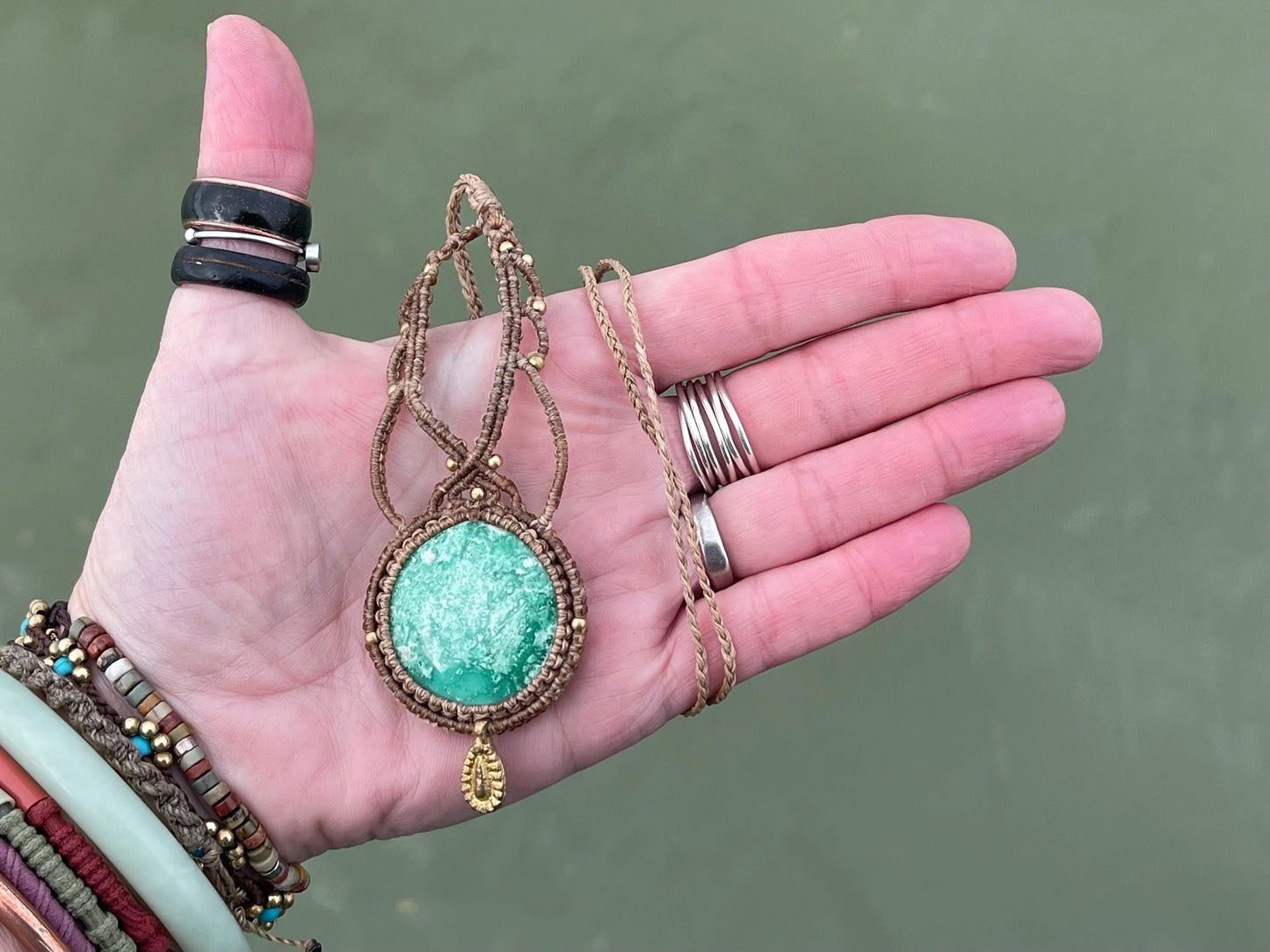 Variscite necklace, ethical jewellery, bohemian necklace, unusual jewellery, Variscite pendant, green gemstone necklace. Boho jewellery